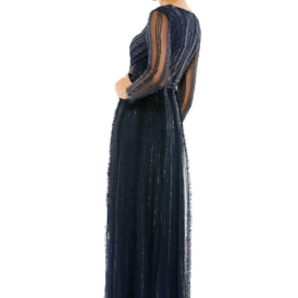 MAC DUGGAL ILLUSIONS A-LINE LONG SLEEVE MIDNIGHT NAVY GOWN sz 8 - Picture 5 of 7
